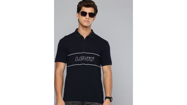 typography-printed polo collar T-shirt