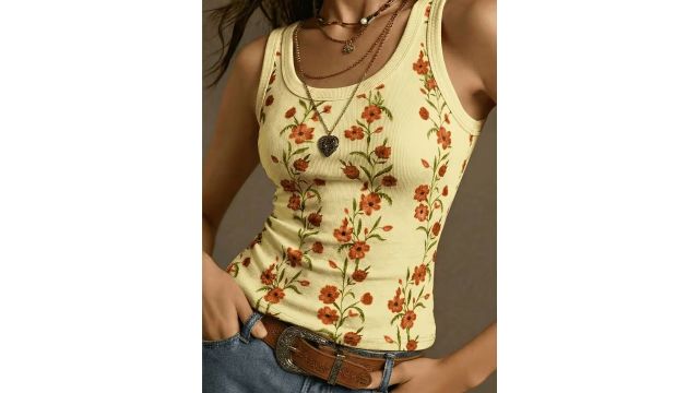 vintage floral ribbed sleeveless tank top