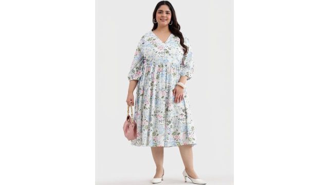 white floral print fit and flare midi dress