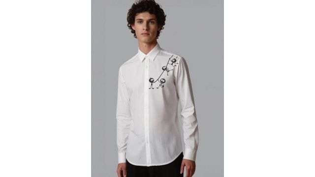 white printed cotton twill casual shirt