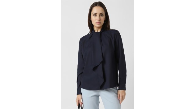 Van Heusen Navy Formal Tie-Up Neck Top