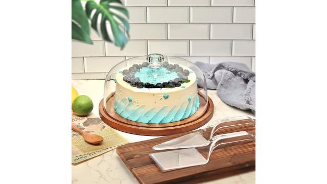 Wooden Cake Stand With Acrylic Dome