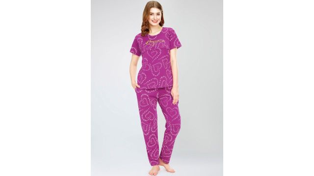 Zeyo Conversational Printed Round Neck Pure Cotton Maternity Night Suit
