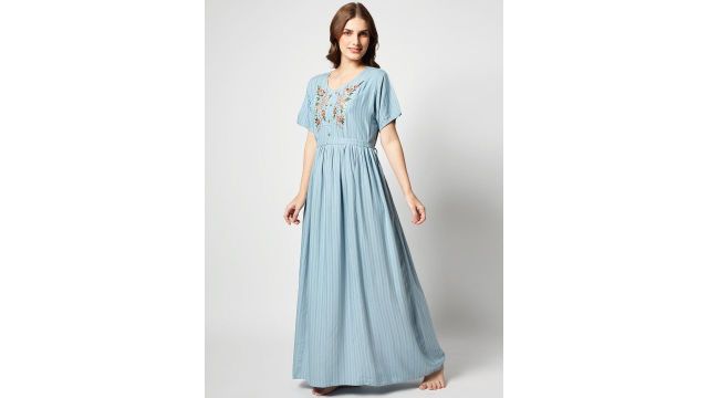 Zeyo Floral Embroidered Maxi Nightdress