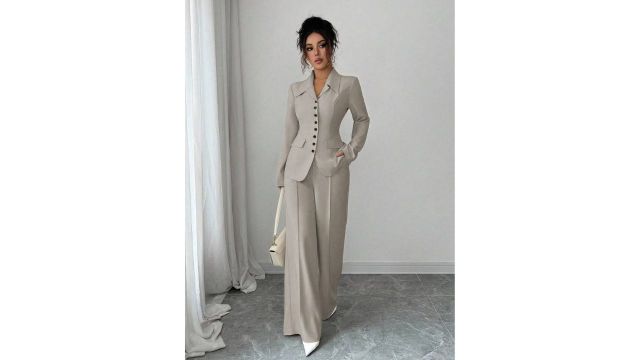 khaki waist-cinched two-piece set