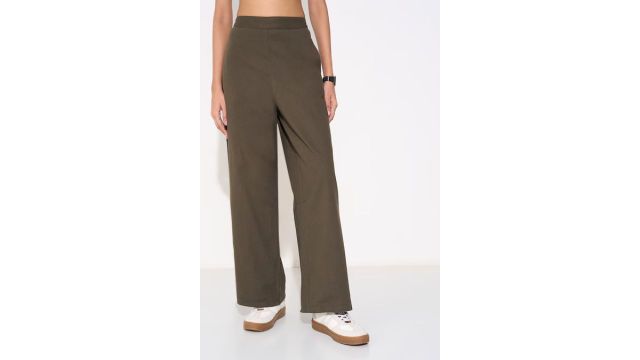 olive high-waist twill wide leg pant