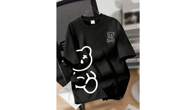 1pc Boys' Cartoon Bear Print Round Neck T-Shirt