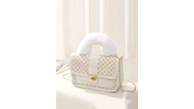 1pc Girls Retro Printed Plush Handbag