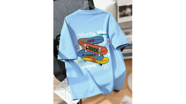 1pc Skateboard Print Pullover Short Sleeve T-Shirt