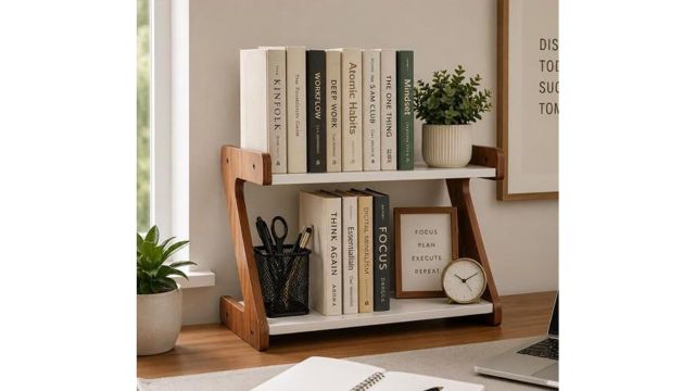 2 Tier Desktop Bookshelf Organizer