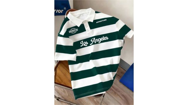 American Vintage Striped Letter Print Polo Shirt