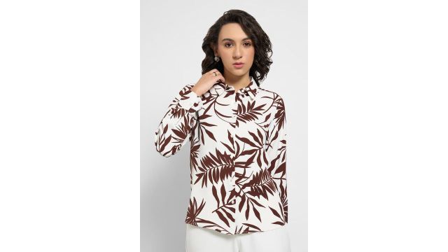 Annabelle Brown Printed Formal Full Sleeves Shirt Collar Women Relaxed Fit Shirt