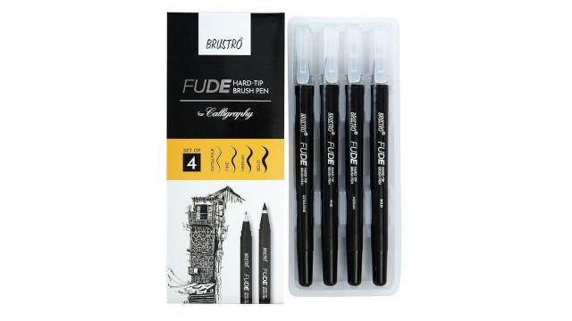 BRUSTRO Fude Hard-tip Black Ink Calligraphy Brush Pen Set