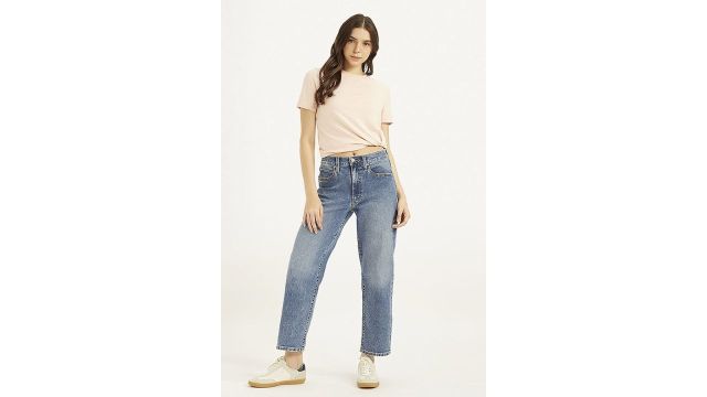 Medium Blue Solid Ankle Length Casual Women Loose Fit Jeans