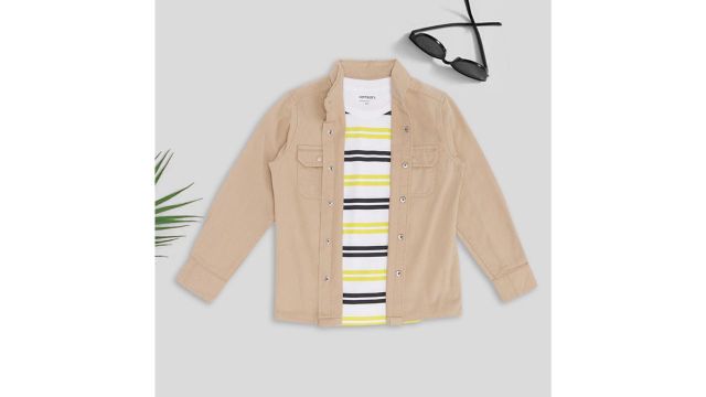 Beige Striped Boys Regular Fit Casual Shirt