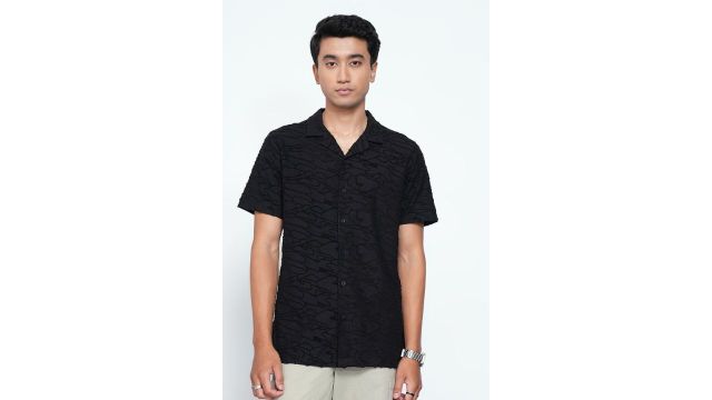 Black Jacquard Embossed Relaxed Resort Shirt