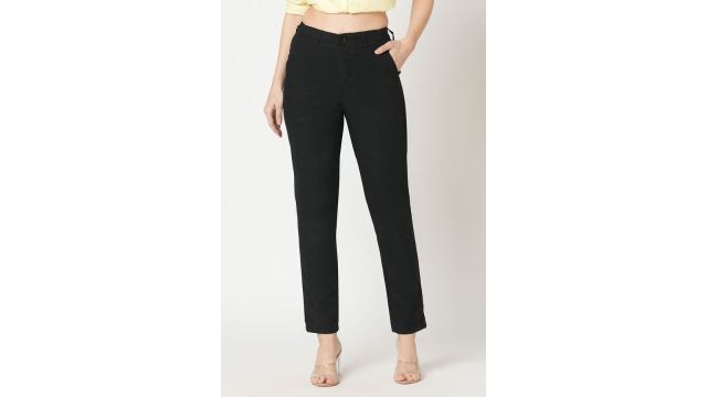 Black Solid Slim Fit Trousers