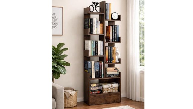 BrilliantJo Modern Zig-Zag Wooden Bookshelf