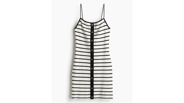 Button-front Rib-knit Dress