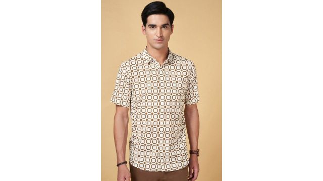 Byford Off White Printed Shirt Collar Men Regular Fit Casual Shirts