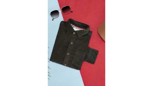 Dark Green Solid Casual Full Sleeves Shirt Collar Boys Regular Fit Shirts