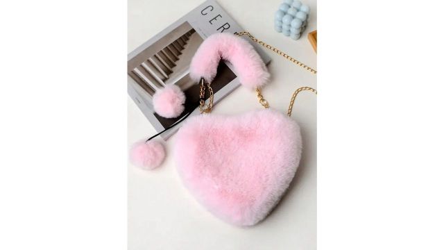 Faux Rabbit Fur Heart-Shaped Bag