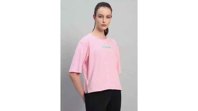 Fitleasure Women's Oversized Cotton Pink T-Shirt