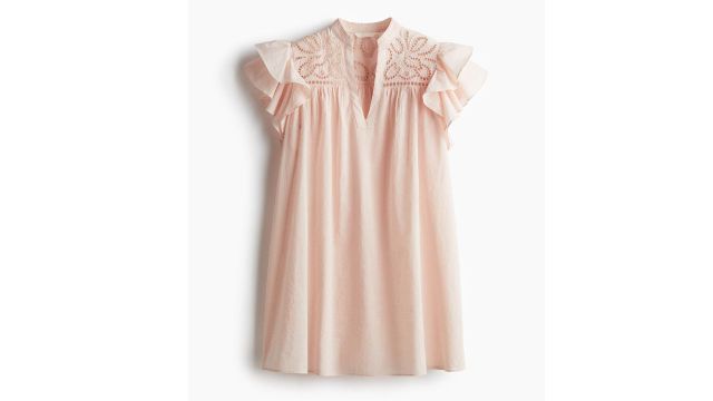 Flutter-sleeve Dress with Broderie Anglaise