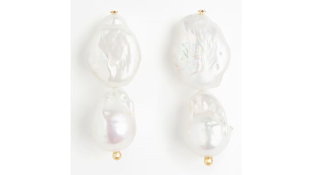 Gold-plated Pearl Pendant Earrings