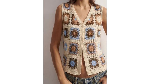 Women's Vintage Granny Square Crochet Vest