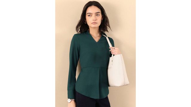 Women Green Solid Shirt Style Top