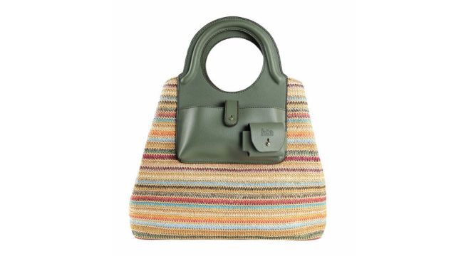 Green Striped Bag With Embroidered Detail