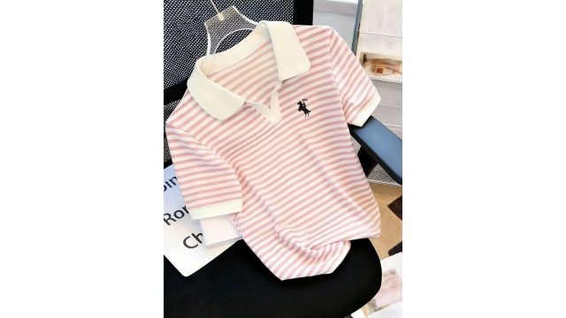 Knight Stripe Embroidered Women's Neck Short Sleeve T-Shirt