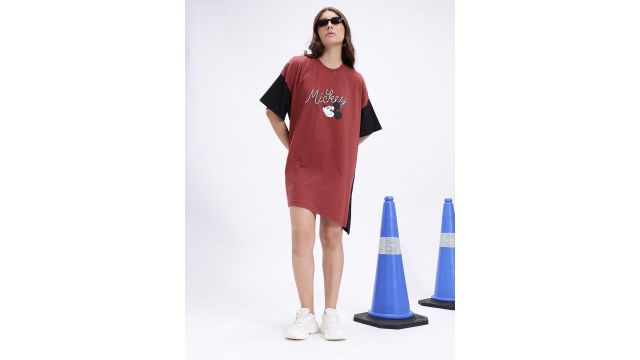 Kook N Keech Mickey Print Pure Cotton T-shirt Mini Dress 