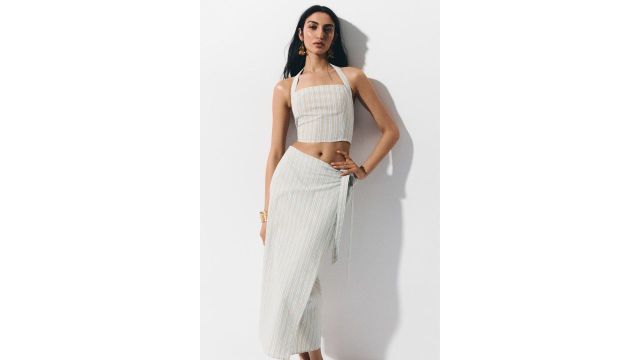 Linen-blend Wrap Skirt