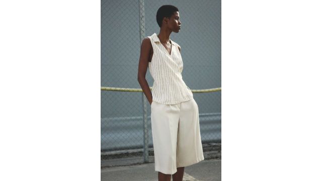 Linen-blend Wrap Top