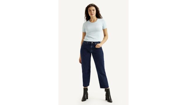 Navy Solid Ankle Length Casual Women Loose Fit Jeans