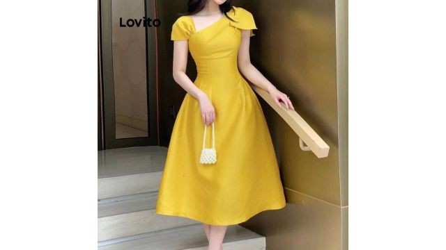 Lovito asymmetrical yellow dress
