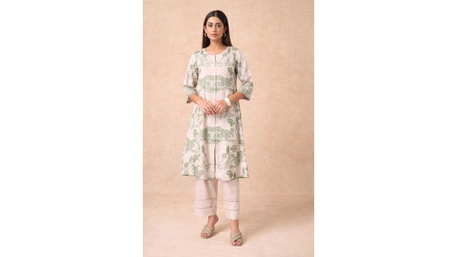 Marigold Lane Olive Heritage Print Flowy A-line Kurta