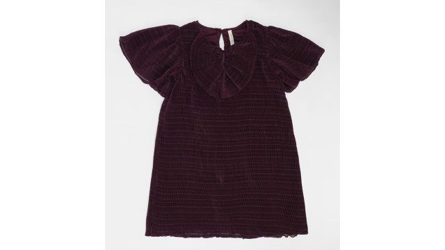 Maroon A-line Pleated Dress with Statement Bow