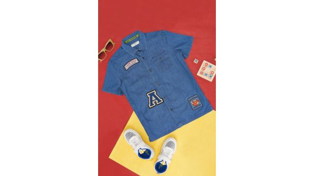 Medium Blue Printed Casual Half Sleeves Shirt Collar Boys Regular Fit Shirts