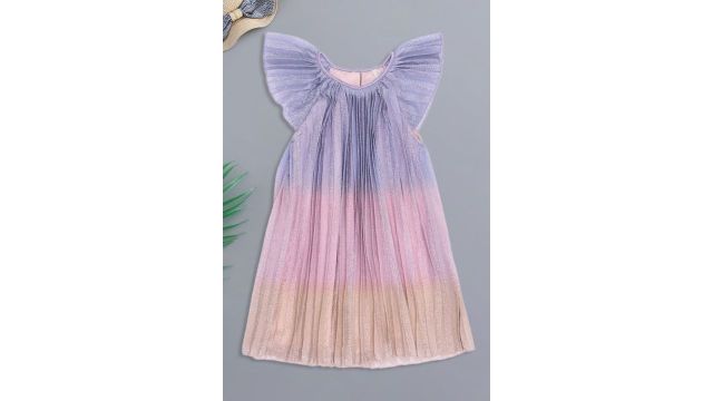 Multi-coloured Glittering Dip Dye A-line Dress With Pleats