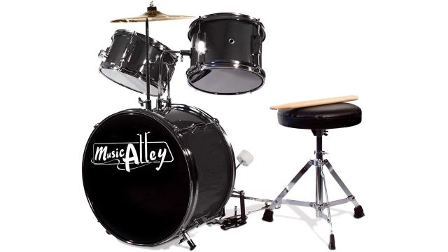 Music Alley DBJK02-BK Kids 3 Piece Beginners Drum Kit