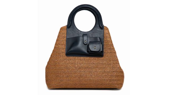 Navy Blue Structured Bag With Jute and Earphone Case