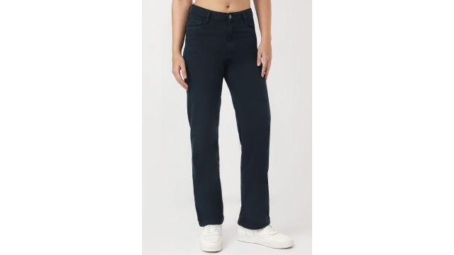Navy Solid Full Length Casual Women Straight Fit Jeans