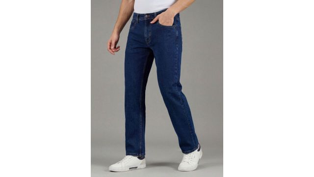 Navy Straight-Fit Denim With Stretch