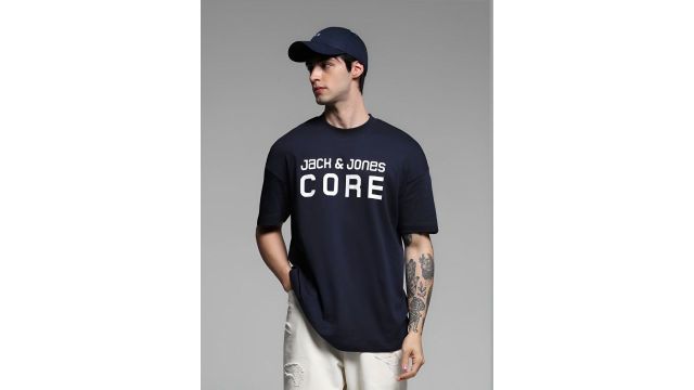 Men Typography Printed Round Neck Cotton Oversized T-shirt