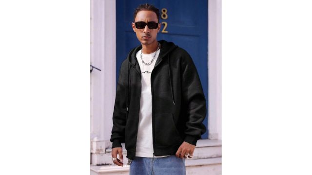 Neovey Men Letter Printed Zip-Up Hooded Casual Street Wear Sweatshirt