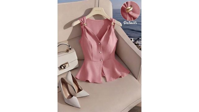 New Easy And Elegant Metal Buckle Design Slim V-Neck Sleeveless Vest