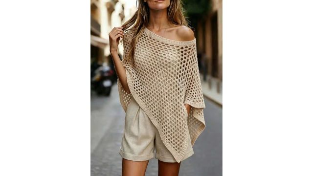 New Spring Summer Women's Stylish Beach Vacation Music Festival Boat Neck Pullover Off-Shoulder Cut-Out Fabric Shawl